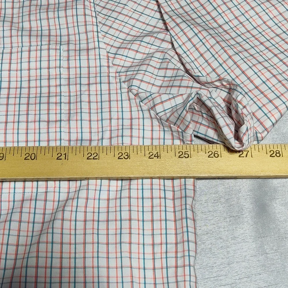 TOMMY BAHAMA ISLAND ZONE Men XL Teal‎ Orange Windowpane Pima Cotton Shirt EUC